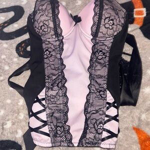 Spencer's Pink and Black Lace Bustier Top